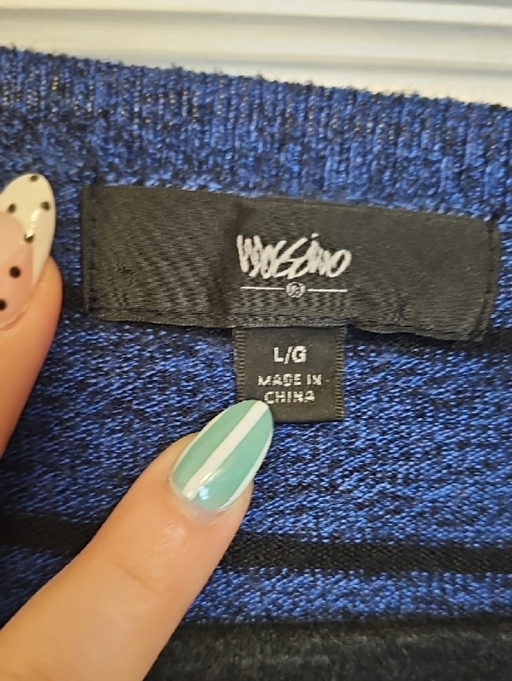 Apt. 9 Navy Blue V-Neck Sweater with Black Stripes - Picture 2 of 2
